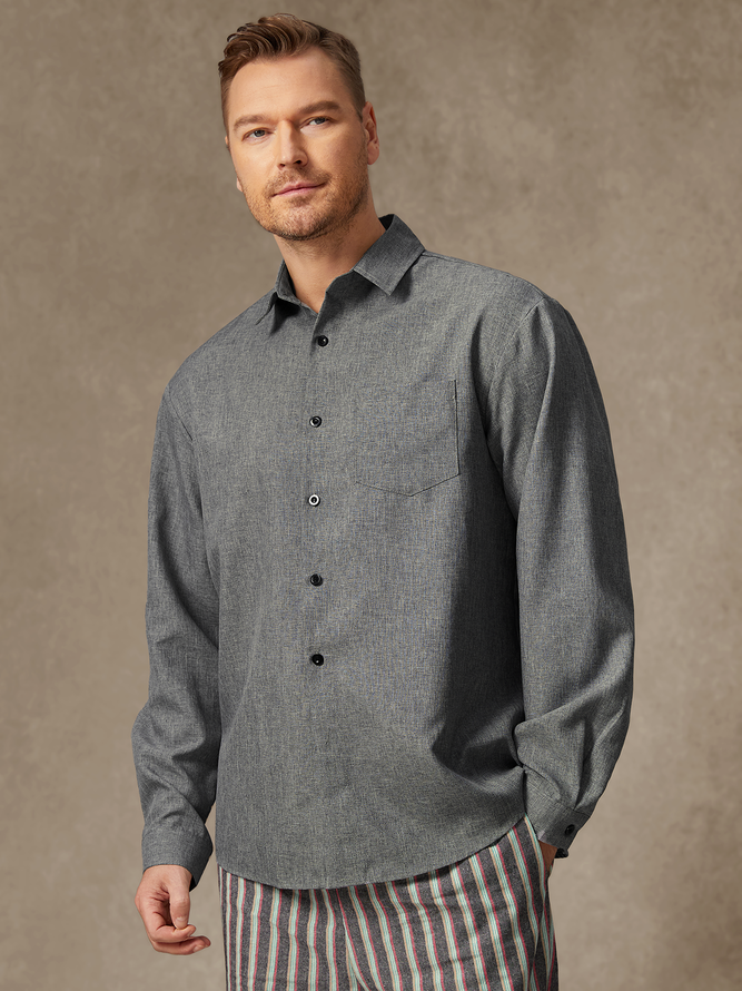 Men Casual Plain Spring/Fall No Elasticity Commuting Loose Long Sleeve Regular Shirt Collar Aloha Shirts-image-16719888