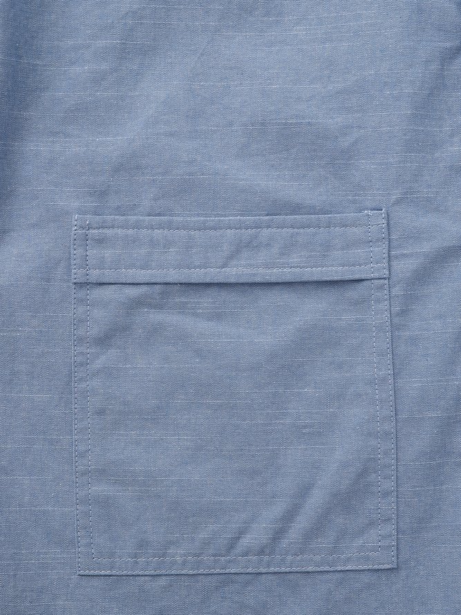 Side view of Men Casual Plain Summer Cotton Natural Moisture Permeability Loose Commuting Regular Aloha Shirts