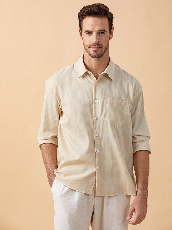 Men Plain Casual Spring/Fall Natural No Elasticity Breathable Loose Cotton Regular Aloha Shirts-image-16233005