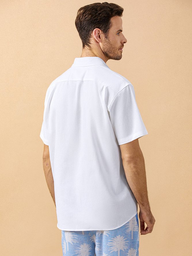 Side view of Men Geometric Summer Vacation Daily Loose Short Sleeve Cotton Regular Shirt Collar Guayabera Shirts