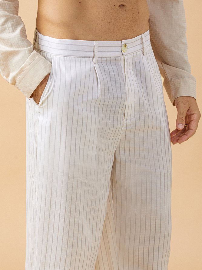 Side view of Striped Casual All Season Natural No Elasticity Straight pants Long H-Line Regular Chino Pants for Men