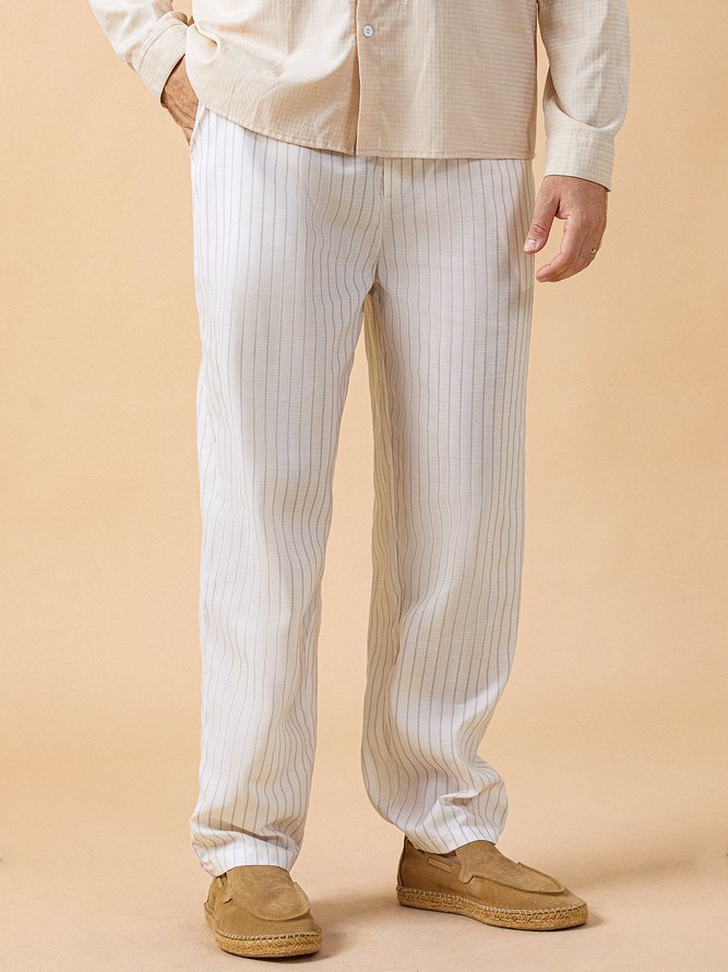 Side view of Striped Casual All Season Natural No Elasticity Straight pants Long H-Line Regular Chino Pants for Men