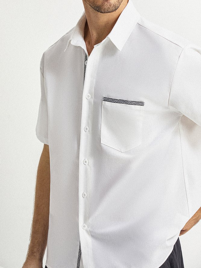 Side view of Men Plain Summer Vacation Commuting Loose Short Sleeve Regular Regular Shirt Collar Aloha Shirts