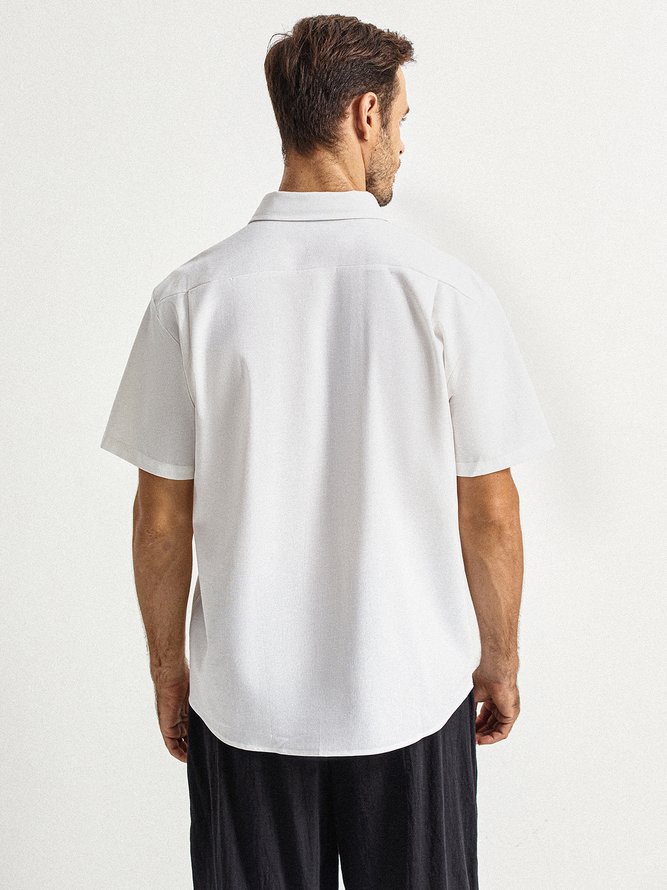 Side view of Men Plain Summer Vacation Commuting Loose Short Sleeve Regular Regular Shirt Collar Aloha Shirts