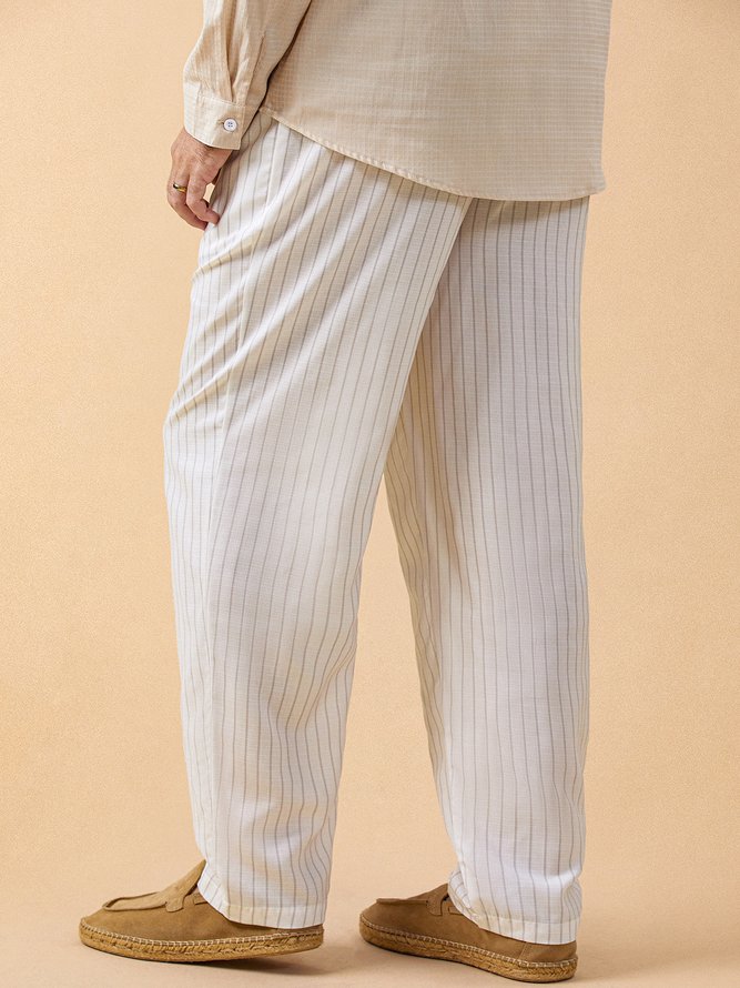 Side view of Striped Casual All Season Natural No Elasticity Straight pants Long H-Line Regular Chino Pants for Men