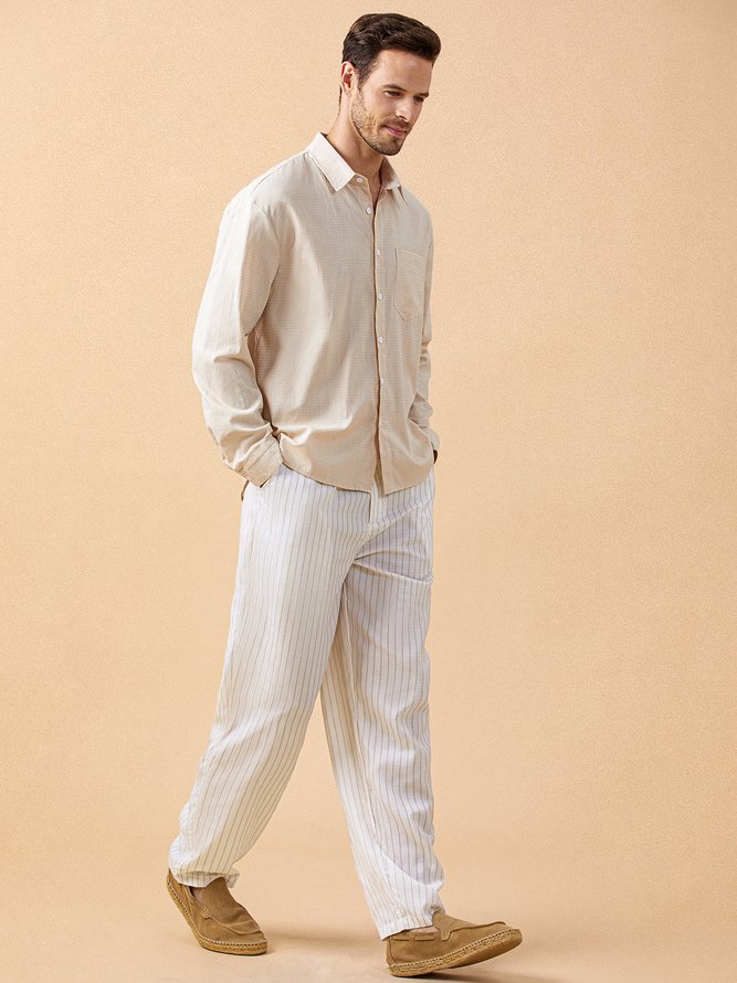 Side view of Striped Casual All Season Natural No Elasticity Straight pants Long H-Line Regular Chino Pants for Men