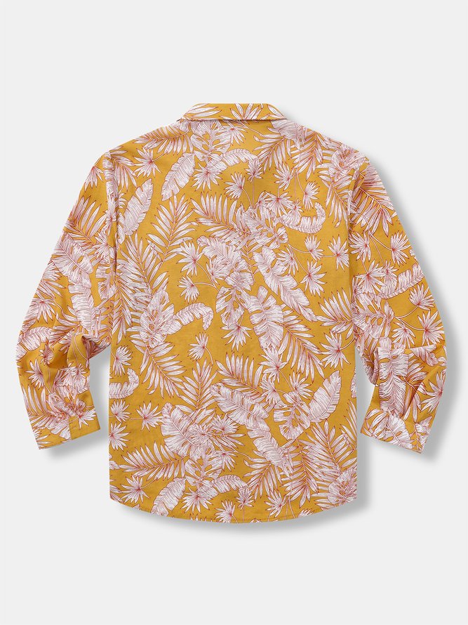 Side view of Men Casual Spring/Fall Plants No Elasticity Moisture Permeability Cotton H-Line Regular Shirt Collar Aloha Shirts