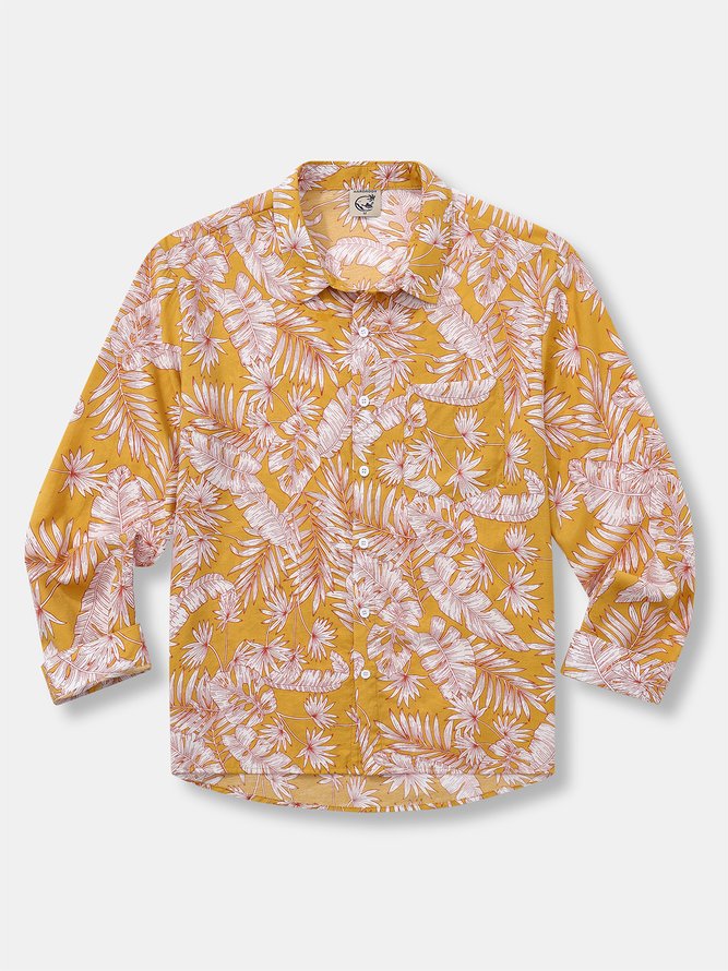 Side view of Men Casual Spring/Fall Plants No Elasticity Moisture Permeability Cotton H-Line Regular Shirt Collar Aloha Shirts