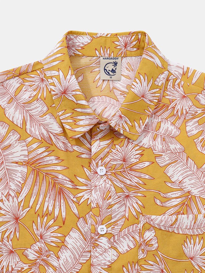 Side view of Men Casual Spring/Fall Plants No Elasticity Moisture Permeability Cotton H-Line Regular Shirt Collar Aloha Shirts