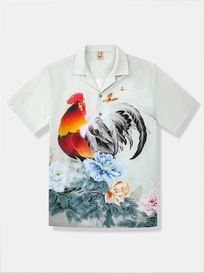 Side view of Floral Summer Vacation Moisture Permeability Commuting Loose Short Sleeve Regular Camp Collar Aloha Shirts for Men