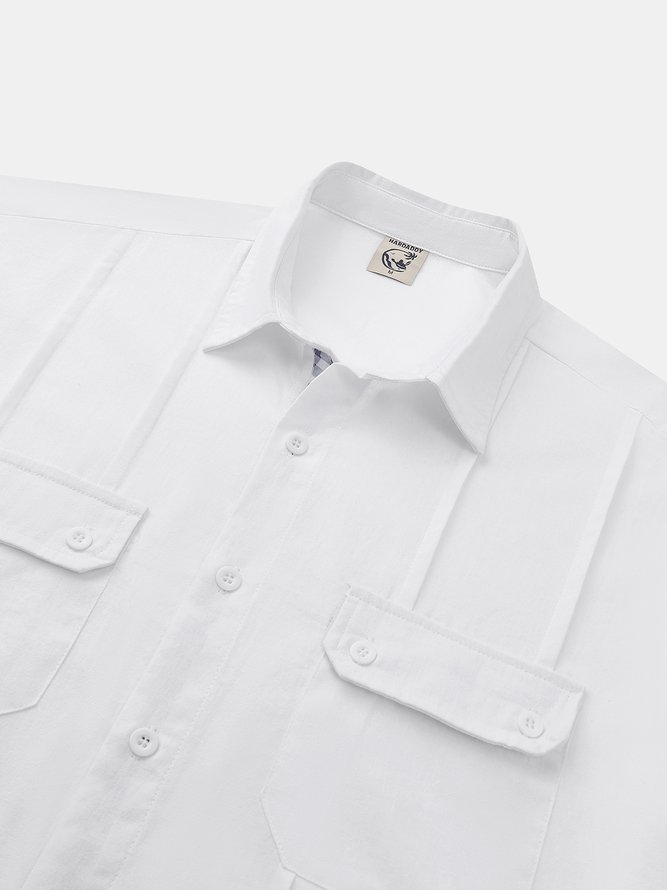 Side view of Contrast Stitching Casual Summer Natural No Elasticity Breathable Daily Loose Short Sleeve Guayabera Shirts for Men