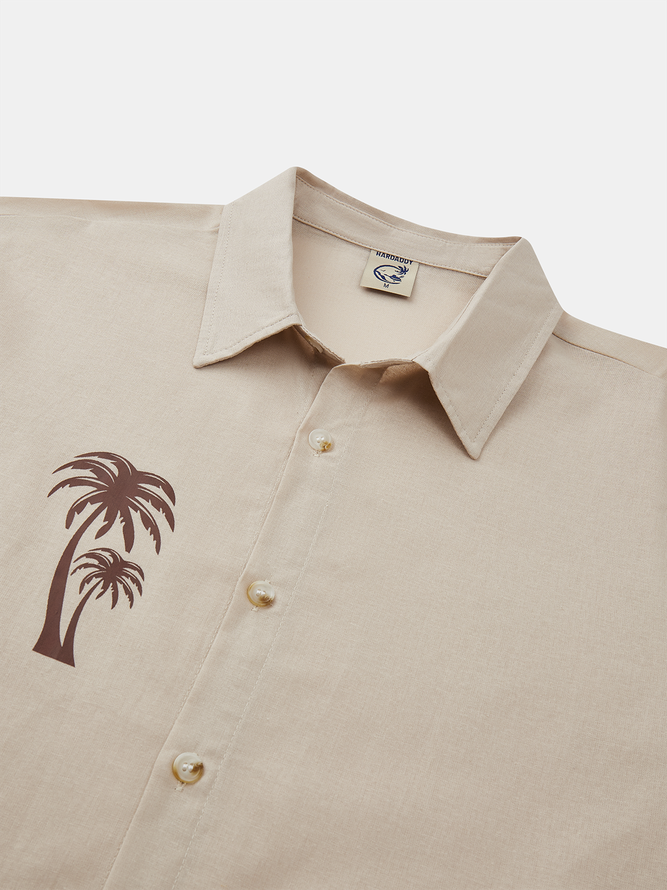 Side view of Men Casual Spring/Fall Coconut Tree Natural Daily Loose Regular Regular Shirt Collar Aloha Shirts