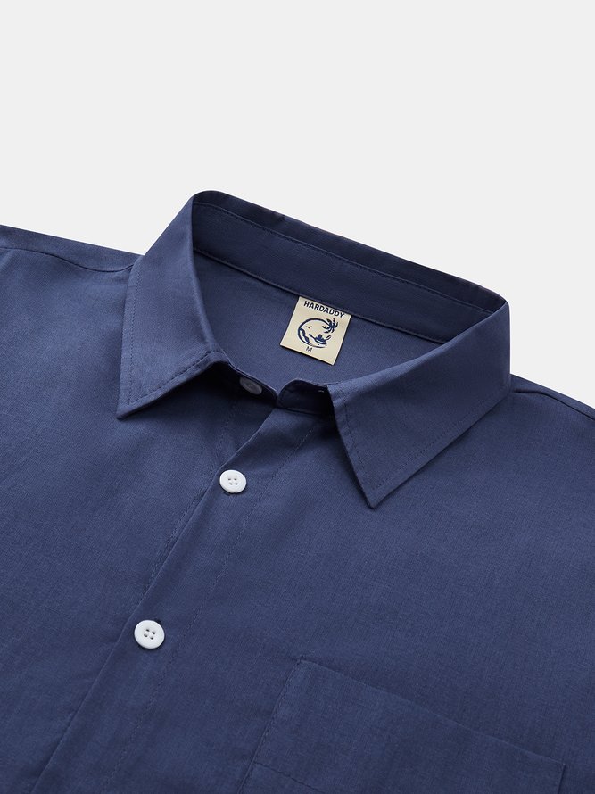 Side view of Men Casual Plain Spring/Fall Natural No Elasticity Commuting Loose Regular Shirt Collar Aloha Shirts