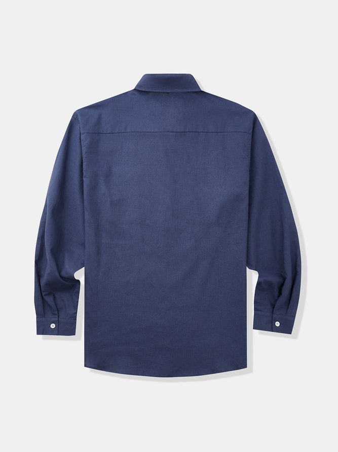 Side view of Men Casual Plain Spring/Fall Natural No Elasticity Commuting Loose Regular Shirt Collar Aloha Shirts