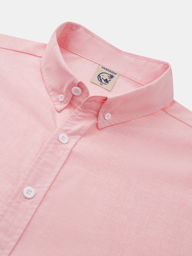 Side view of Men Casual Plain Spring/Fall Polyester Natural Breathable Daily Loose H-Line Aloha Shirts