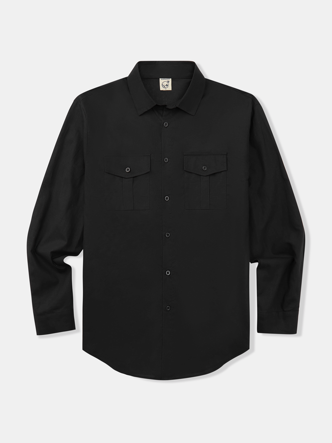 Casual Plain Spring/Fall Natural No Elasticity Commuting Long Sleeve Cotton Shirt Collar Aloha Shirts for Men-image-16719873