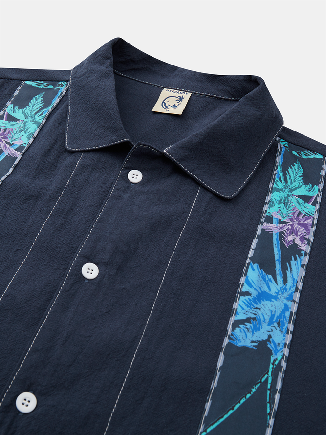 Side view of Men Casual Summer Plants No Elasticity Breathable Loose Commuting Cotton Regular Guayabera Shirts