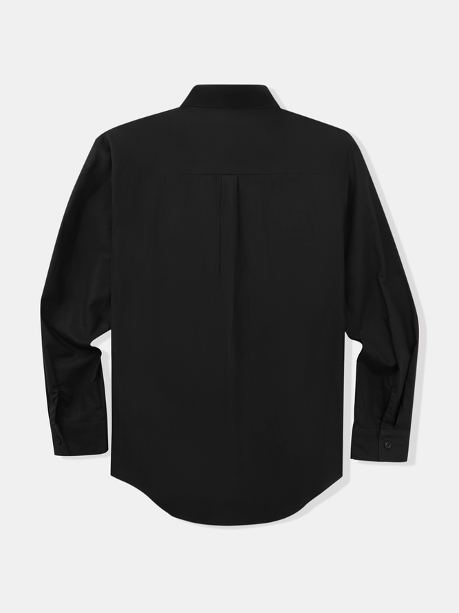 Side view of Casual Plain Spring/Fall Natural No Elasticity Commuting Long Sleeve Cotton Shirt Collar Aloha Shirts for Men