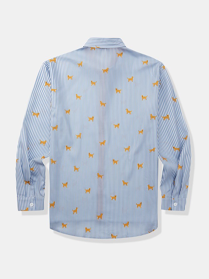 Side view of Men Color Block Casual Spring/Fall Polyester Natural Commuting Long Sleeve H-Line Regular Aloha Shirts