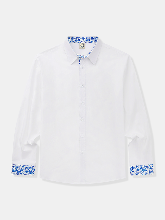 Men Casual Plain Spring/Fall Natural No Elasticity Long Sleeve Cotton Regular Regular Aloha Shirts-image-16090258