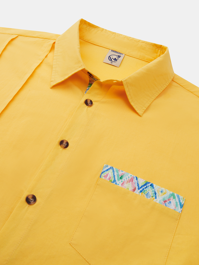 Side view of Men Ethnic Casual Spring/Fall No Elasticity Loose Long Sleeve Cotton H-Line Regular Aloha Shirts