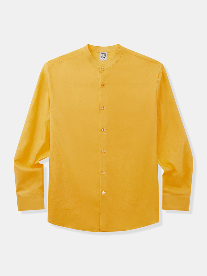 Men Casual Plain Spring/Fall Natural Loose Commuting Cotton H-Line Regular Aloha Shirts-image-16090316