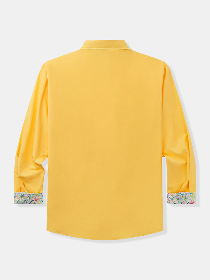 Side view of Men Ethnic Casual Spring/Fall No Elasticity Loose Long Sleeve Cotton H-Line Regular Aloha Shirts