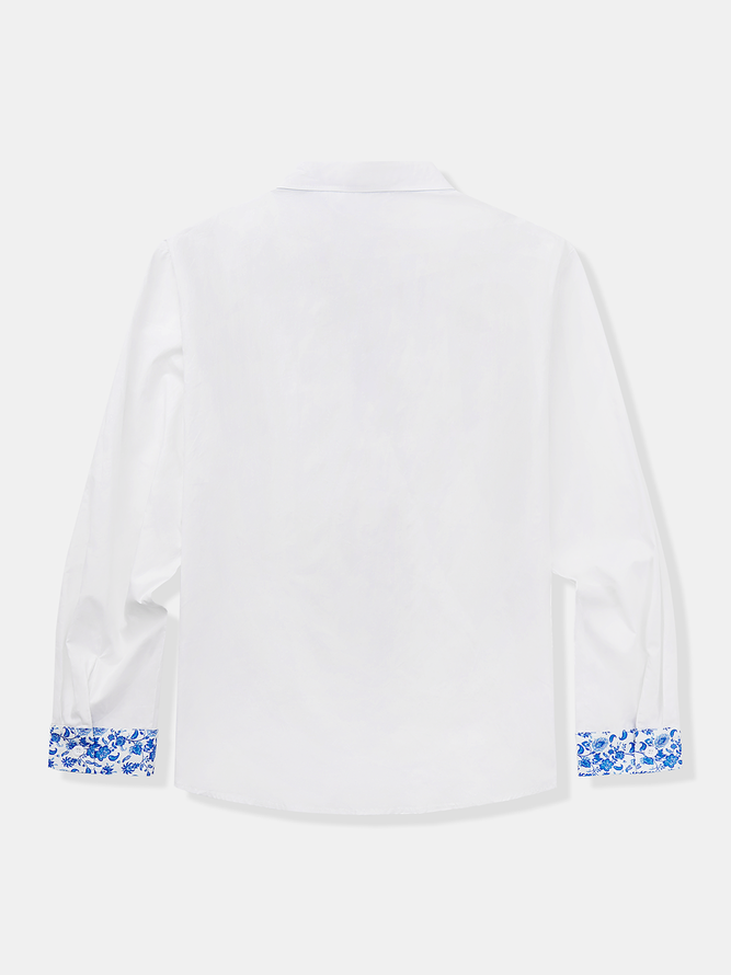 Side view of Men Casual Plain Spring/Fall Natural No Elasticity Long Sleeve Cotton Regular Regular Aloha Shirts
