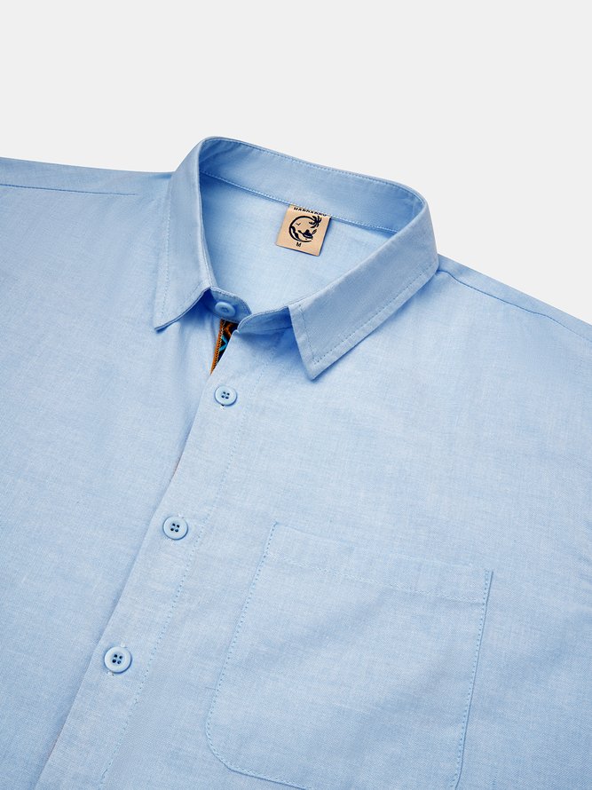 Side view of Men Geometric Summer Vacation Natural Micro-Elasticity Loose Short Sleeve H-Line Shirt Collar Aloha Shirts