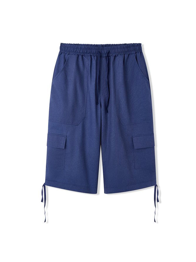 Side view of Men Casual Plain Summer Moisture Permeability Household Loose Shorts Bermuda Regular Shorts