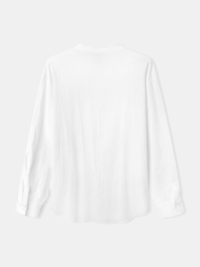 Side view of Men Plain Summer Vacation Natural Moisture Permeability Short Sleeve Cotton Regular Half Open Collar Guayabera Shirts