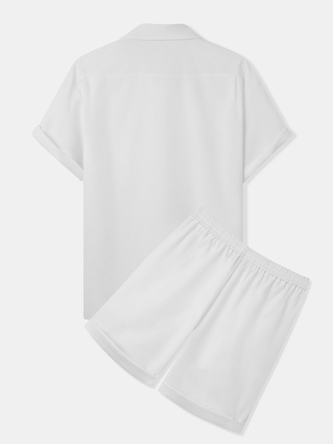 Side view of Men Plain Summer Vacation Commuting Loose Short Sleeve Regular Regular Shirt Collar Aloha Shirts