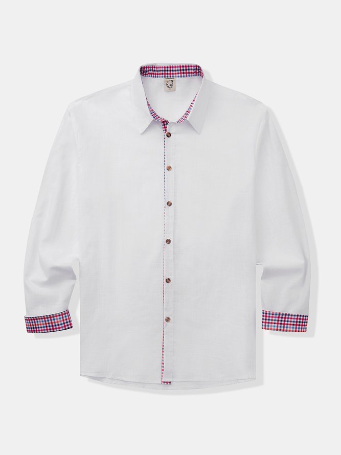 Side view of Men Casual Plain Spring/Fall Cotton Natural Breathable Commuting Loose Regular Aloha Shirts
