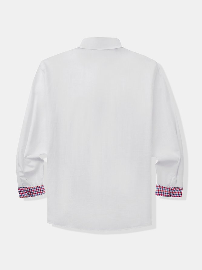 Side view of Men Casual Plain Spring/Fall Cotton Natural Breathable Commuting Loose Regular Aloha Shirts