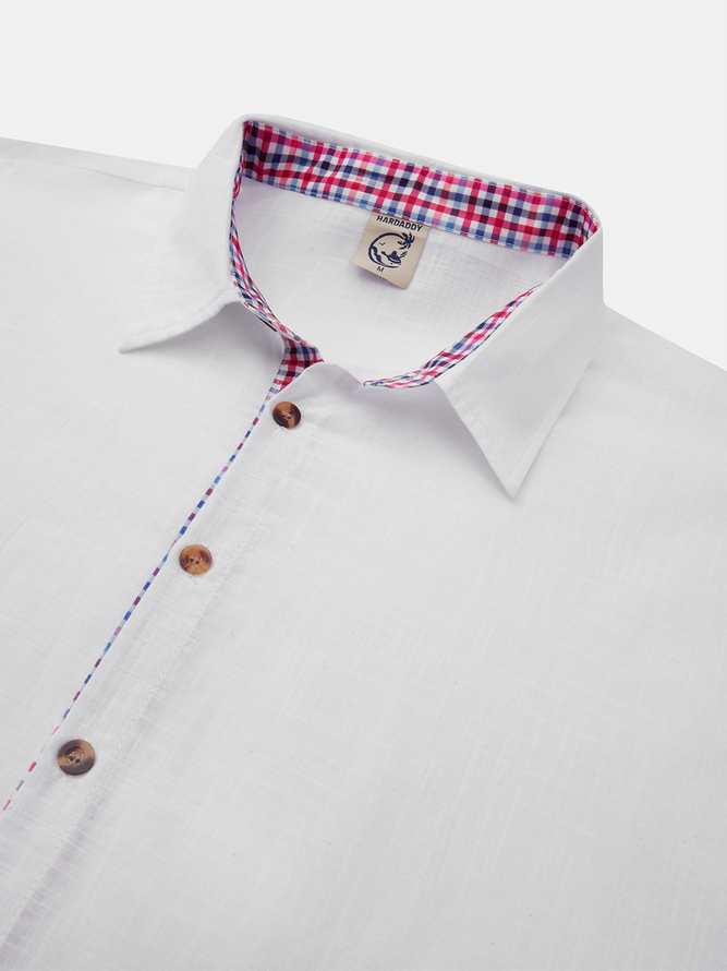 Side view of Men Casual Plain Spring/Fall Cotton Natural Breathable Commuting Loose Regular Aloha Shirts