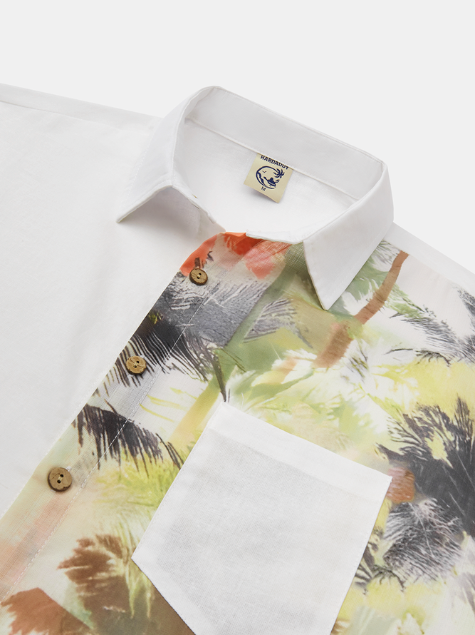 Side view of Men Casual Plain Spring/Fall Natural Party Loose Long Sleeve Regular H-Line Aloha Shirts