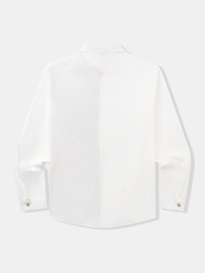 Side view of Men Casual Plain Spring/Fall Natural Party Loose Long Sleeve Regular H-Line Aloha Shirts