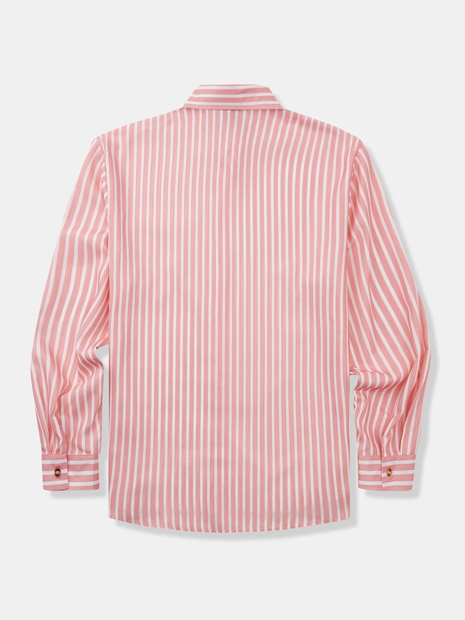 Side view of Men Striped Casual Spring/Fall No Elasticity Long Sleeve Regular H-Line Regular Shirt Collar Aloha Shirts