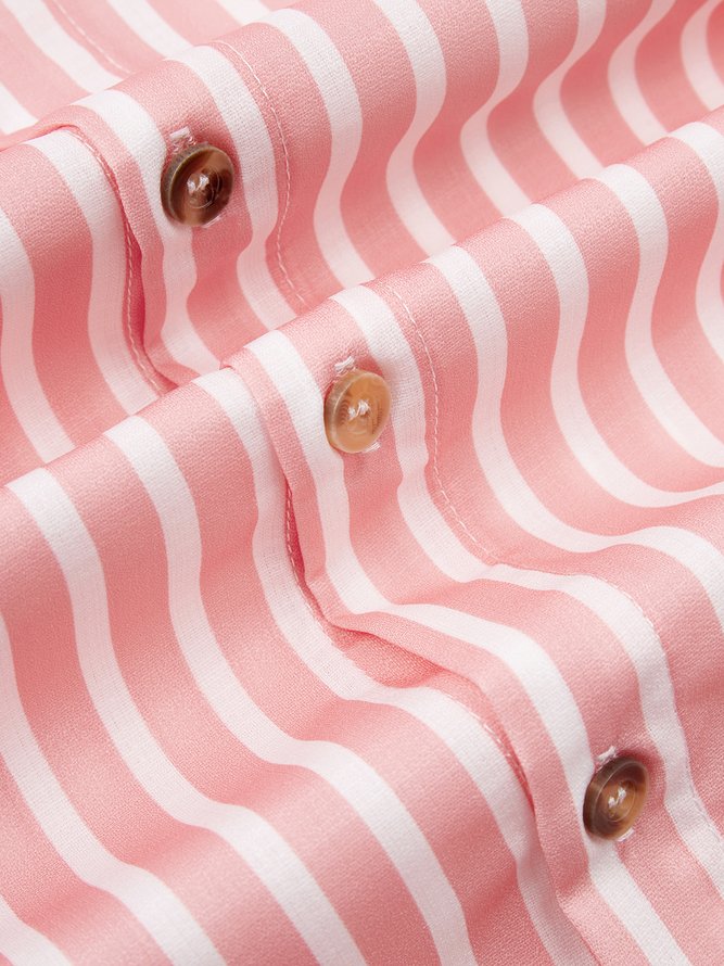 Side view of Men Striped Casual Spring/Fall No Elasticity Long Sleeve Regular H-Line Regular Shirt Collar Aloha Shirts