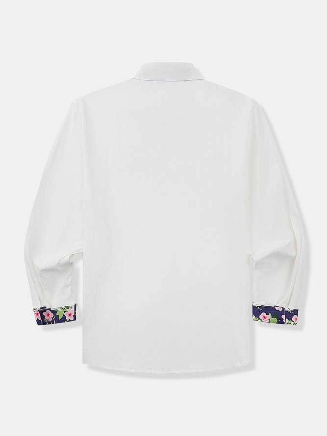 Side view of Men Casual Color Block Spring/Fall Natural Breathable Commuting Long Sleeve H-Line Shirt Collar Aloha Shirts
