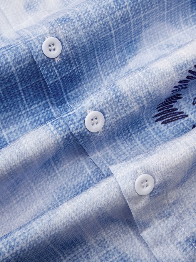 Side view of Casual Floral Spring/Fall Natural No Elasticity Loose H-Line Regular Shirt Collar Aloha Shirts for Men