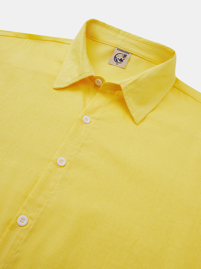 Side view of Men Casual Plain Spring/Fall Natural No Elasticity Loose Long Sleeve Cotton H-Line Aloha Shirts