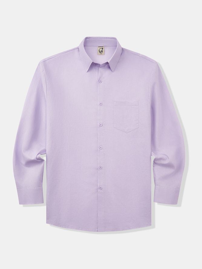 Side view of Casual Plain Spring/Fall Natural Breathable Loose Commuting Long Sleeve H-Line Aloha Shirts for Men