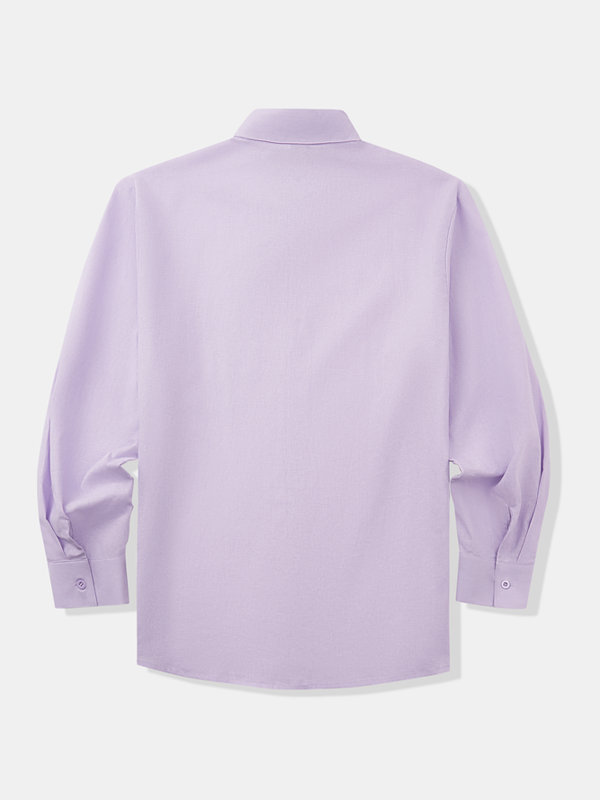 Side view of Casual Plain Spring/Fall Natural Breathable Loose Commuting Long Sleeve H-Line Aloha Shirts for Men