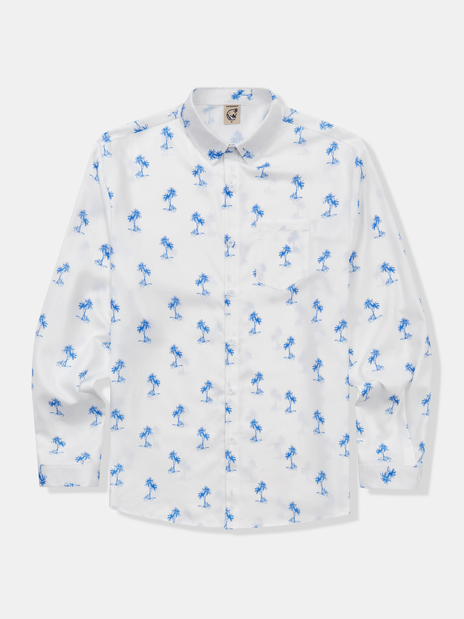 Side view of Casual Spring/Fall Coconut Tree Commuting Long Sleeve Regular H-Line Regular Shirt Collar Aloha Shirts for Men