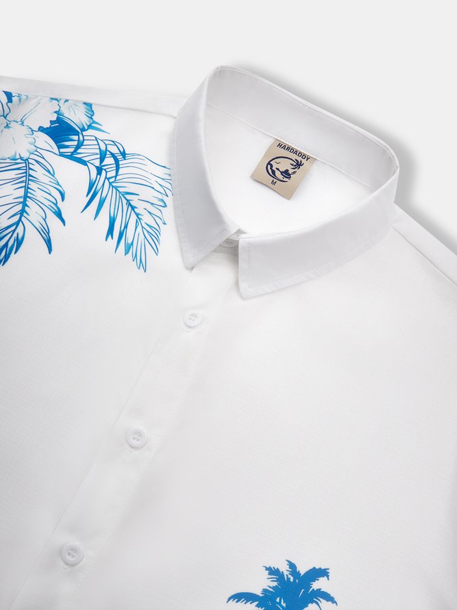 Side view of Casual Spring/Fall Plants Polyester Loose Commuting Long Sleeve Regular Shirt Collar Aloha Shirts for Men