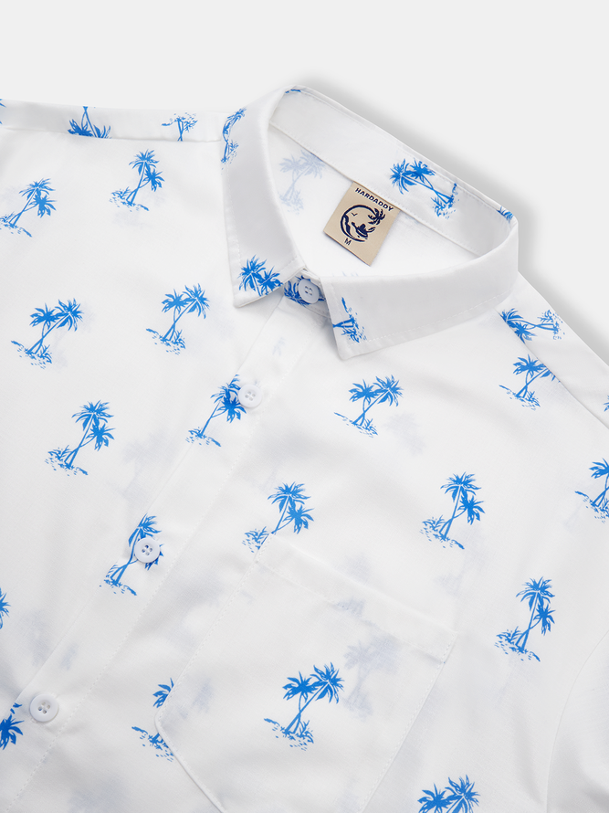 Side view of Casual Spring/Fall Coconut Tree Commuting Long Sleeve Regular H-Line Regular Shirt Collar Aloha Shirts for Men