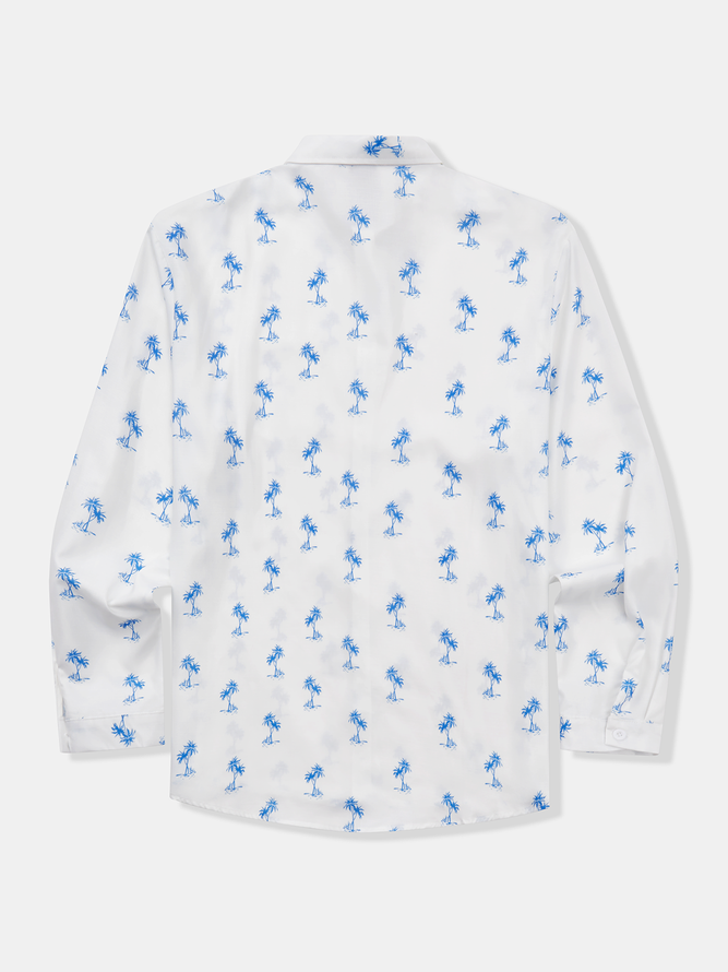Side view of Casual Spring/Fall Coconut Tree Commuting Long Sleeve Regular H-Line Regular Shirt Collar Aloha Shirts for Men