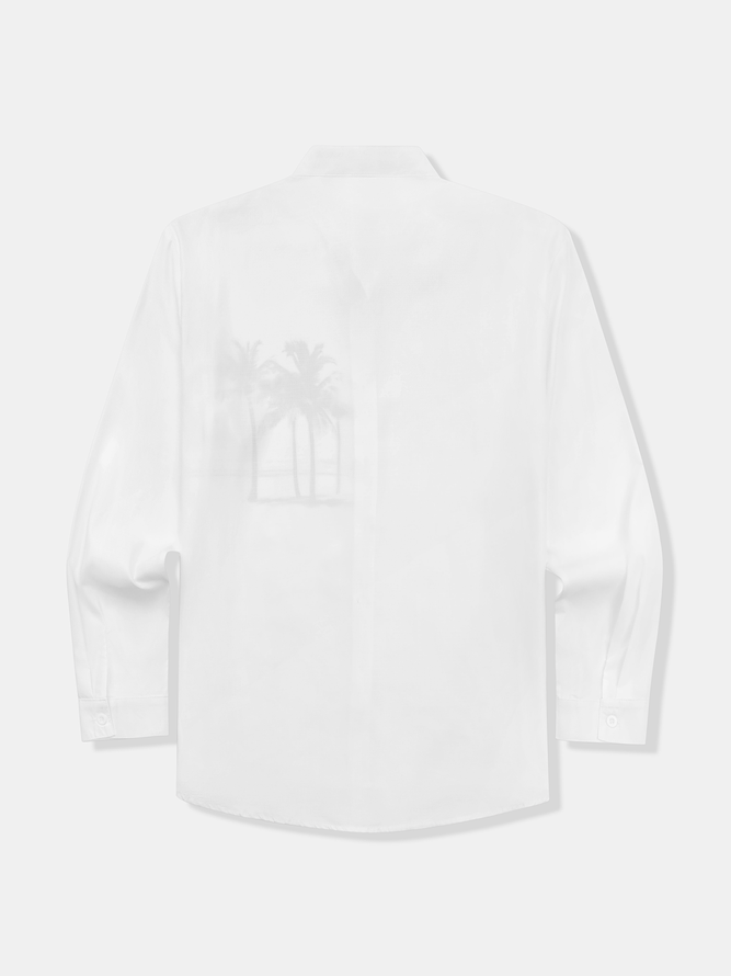 Side view of Men Spring/Fall Plants Vacation Polyester No Elasticity Holiday Loose Long Sleeve H-Line Aloha Shirts