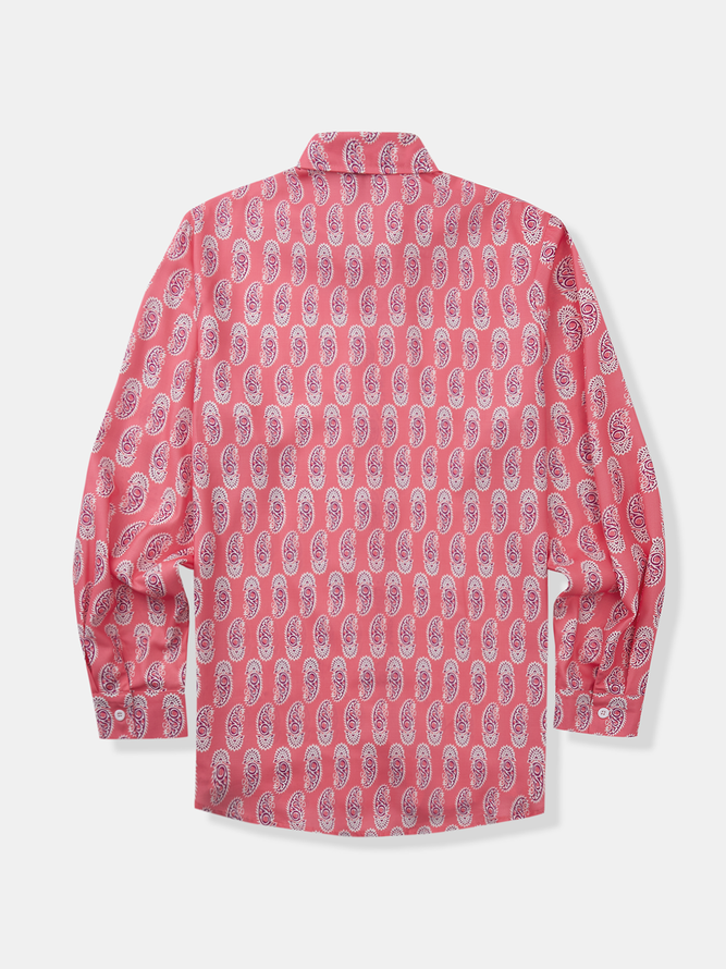 Side view of Men Casual Spring/Fall Cashew flowers Polyester Natural Loose Commuting Long Sleeve Shirt Collar Aloha Shirts